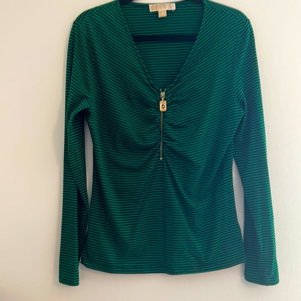 MICHAEL KORS Large green and black stripped top! Gently worn one time!